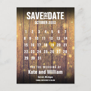 Carte Postale Calendrier en bois rustique, Sauvegarder la date