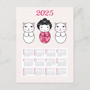 Carte Postale Calendrier japonais Kokeshi Doll 2025