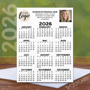Carte Postale Calendrier - logo, photo, contact professionnel - 