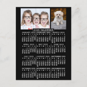 Carte Postale Calendrier mensuel 2025 Année Noir   Modèle photo