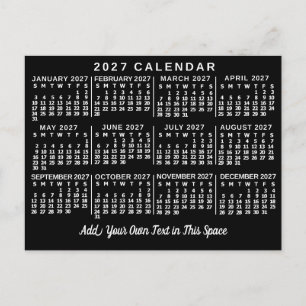 Carte Postale Calendrier mensuel 2027 Classique Noir et Blanc