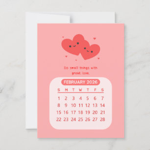 Carte Postale Calendrier mensuel kawaii motivant de février 2026