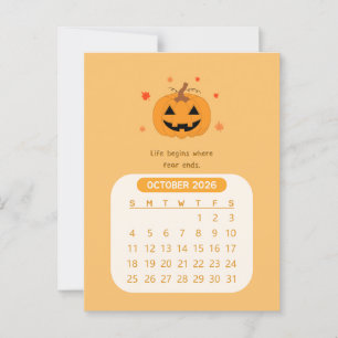 Carte Postale Calendrier mensuel motivant Kawaii d'octobre 2026