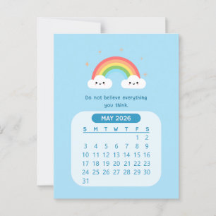 Carte Postale Calendrier mensuel motivant mignon kawaii mai 2026