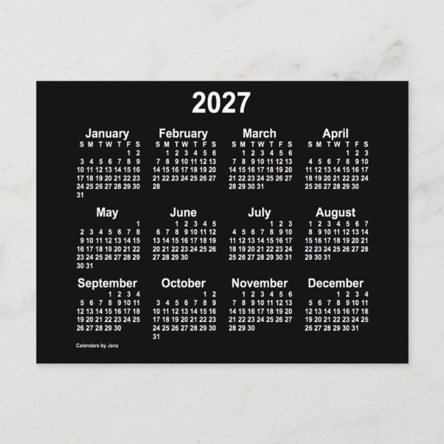 Carte Postale Calendrier Mini 2027 Neon Blanc par Janz (Devant)