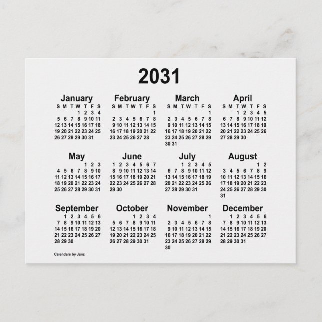 Carte Postale Calendrier mini 2031 White Smoke par Janz (Devant)
