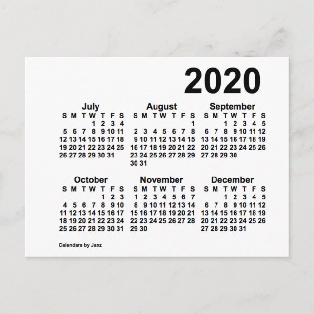 Carte Postale Calendrier mini 6 mois blanc 2020 de Janz (Devant)