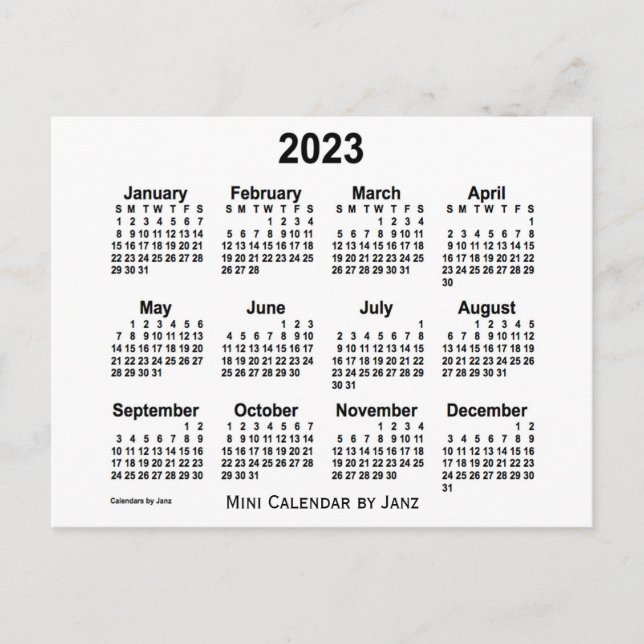 Carte Postale Calendrier Mini Blanc 2023 de Janz (Devant)