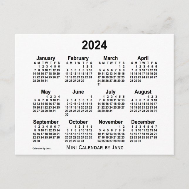 Carte Postale Calendrier Mini Blanc 2024 de Janz (Devant)