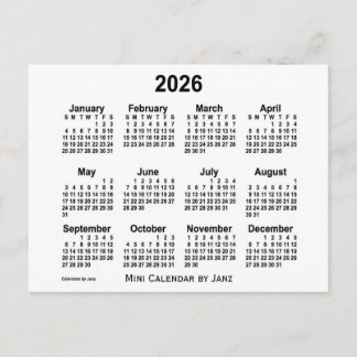 Carte Postale Calendrier Mini Blanc 2026 de Janz
