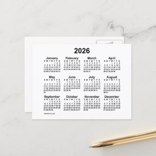 Carte Postale Calendrier mini blanc 2026 par Janz Postcard