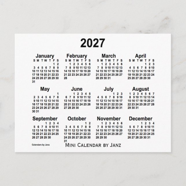 Carte Postale Calendrier Mini Blanc 2027 par Janz (Devant)