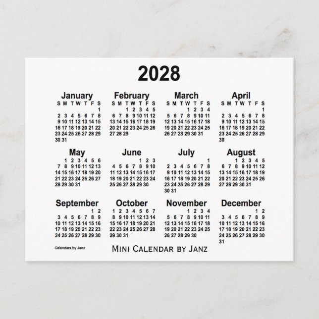 Carte Postale Calendrier Mini blanc 2028 par Janz (Devant)
