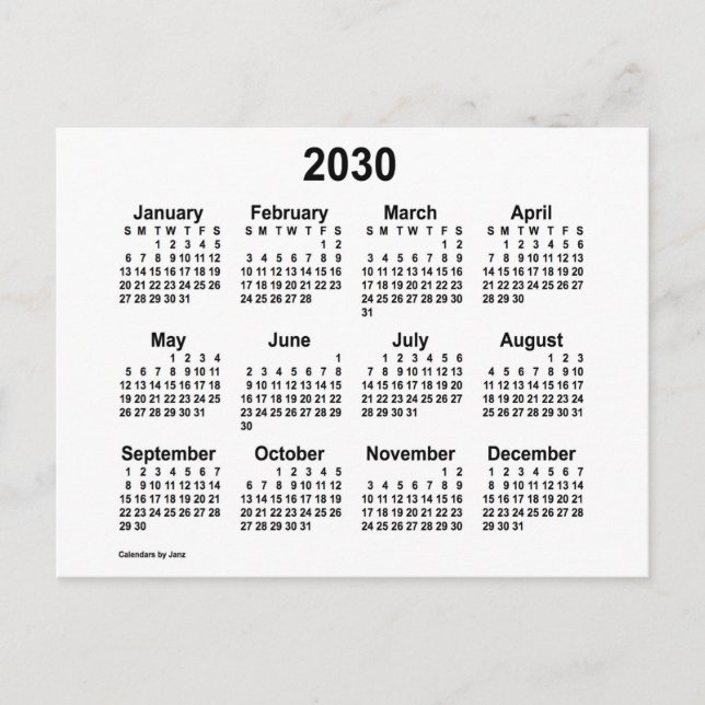 Carte Postale Calendrier mini blanc 2030 de Janz (Devant)