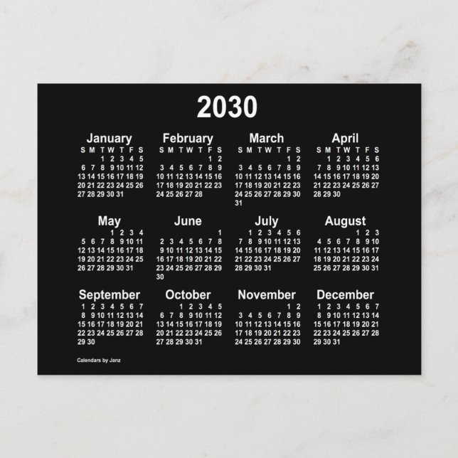 Carte Postale Calendrier mini blanc néon 2030 de Janz (Devant)