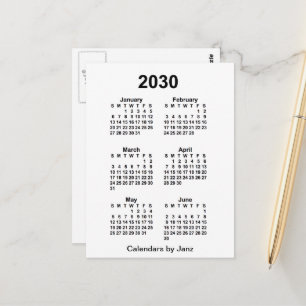 Carte Postale Calendrier mini de 6 mois blanc 2030 par Janz