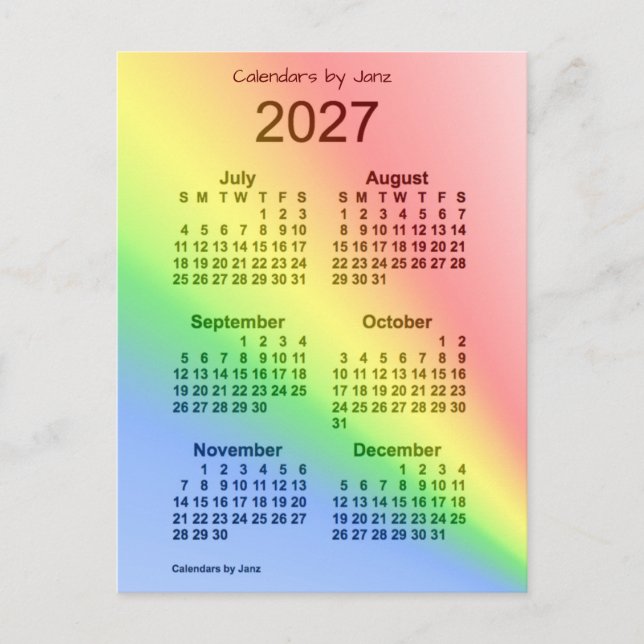 Carte Postale Calendrier mini de 6 mois de l'arc-en-ciel 2027 pa (Devant)