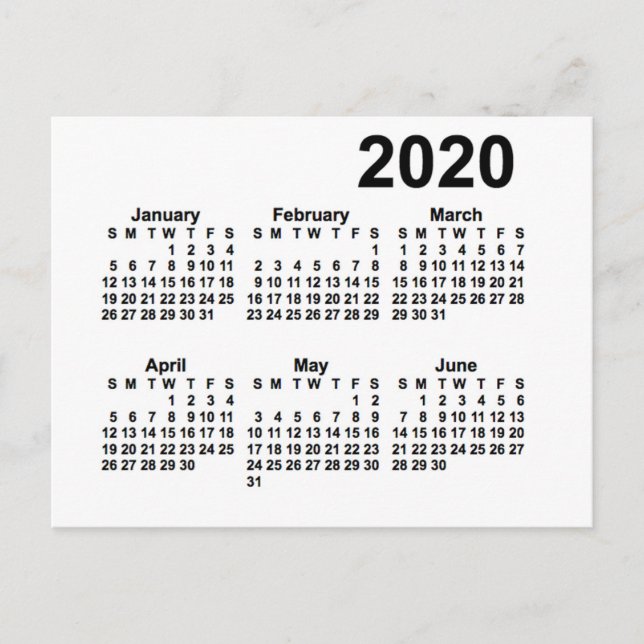 Carte Postale Calendrier mini format 6 mois blanc 2020 par Janz (Devant)