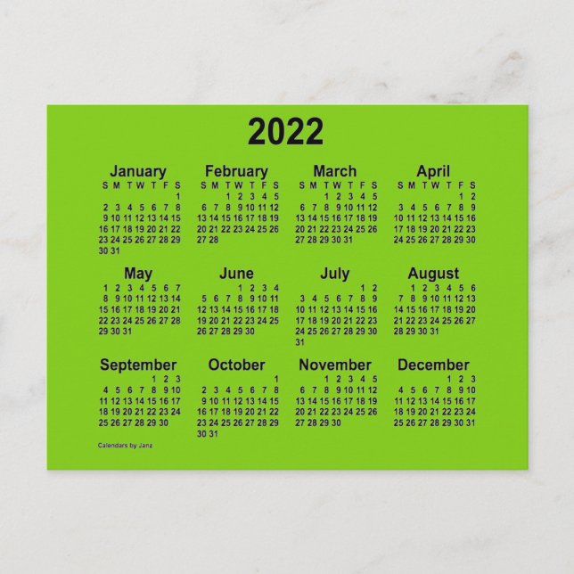 Carte Postale Calendrier Mini Jaune Vert 2022 de Janz (Devant)