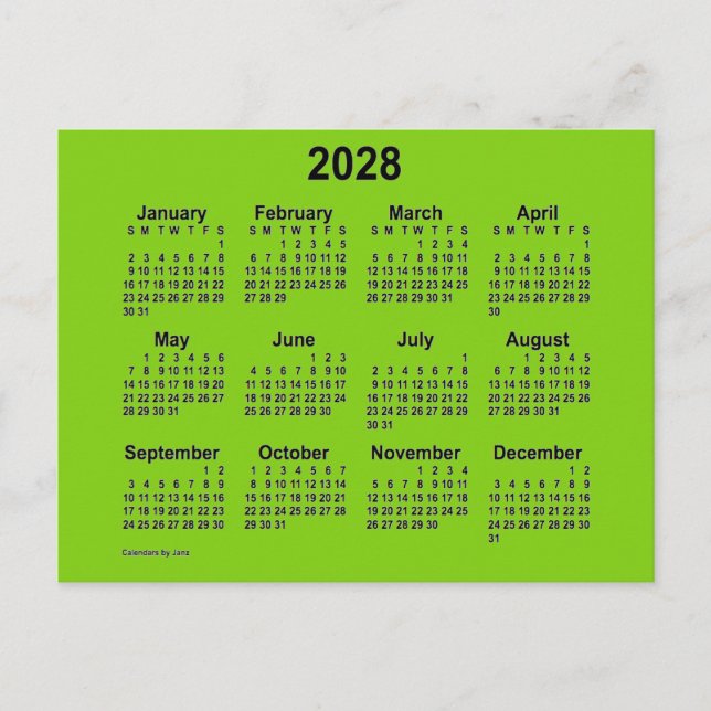 Carte Postale Calendrier Mini Jaune Vert 2028 de Janz (Devant)