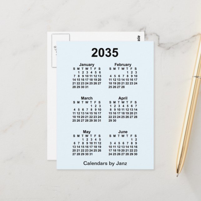 Carte Postale Calendrier mini mensuel bleu Alice 2035 par Janz (Devant/Arrière en situation)