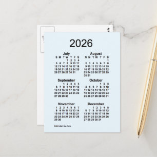 Carte Postale Calendrier mini mensuel de 6 mois Alice Blue 2026 