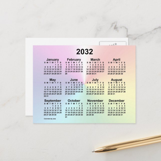 Carte Postale Calendrier mini nuage arc-en-ciel 2032 de Janz (Devant/Arrière en situation)