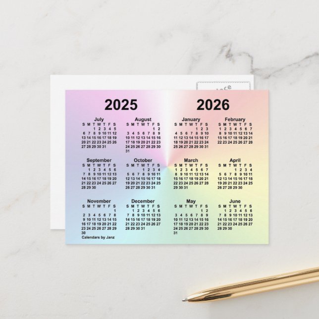 Carte Postale Calendrier Nuage Arc-en-Ciel 2025-2026 par Janz (Devant/Arrière en situation)