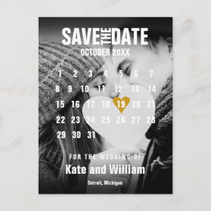 Carte Postale Calendrier photo Modern Gold Heart Enregistrer la 