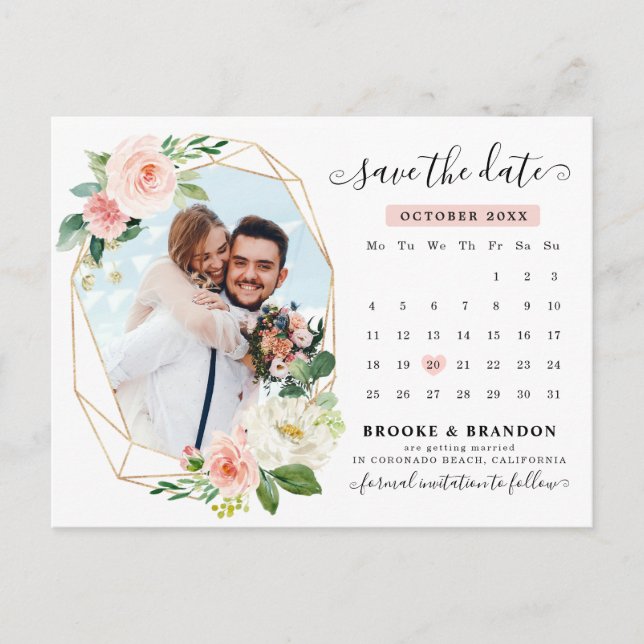 Carte Postale Calendrier photo Pastel Blush Pink Enregistrer la  (Devant)