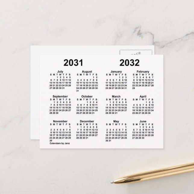 Carte Postale Calendrier scolaire blanc 2031-2032 par Janz (Devant/Arrière en situation)