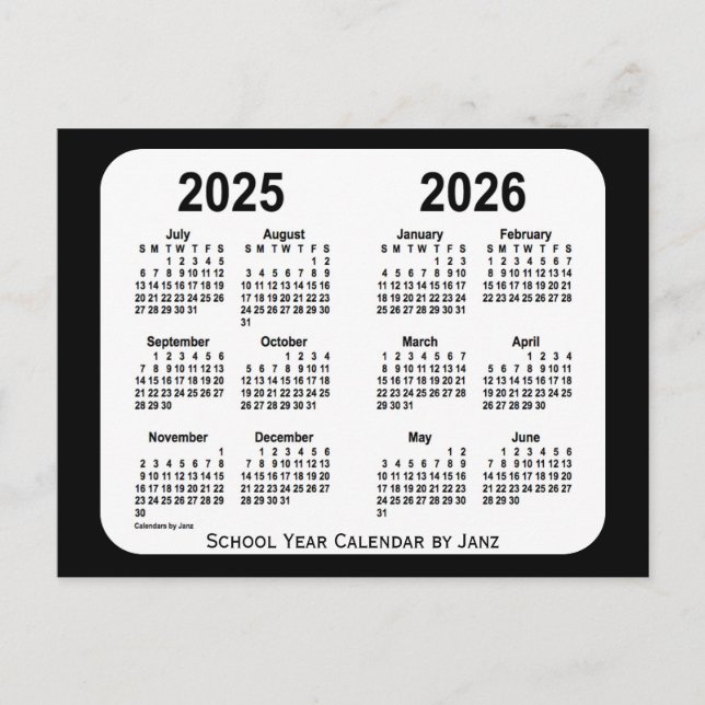 Carte Postale Calendrier scolaire noir et blanc 2025-2026 par Ja (Devant)