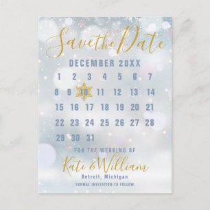 Carte Postale Calendrier Winter Snowflakes Enregistrer la date C