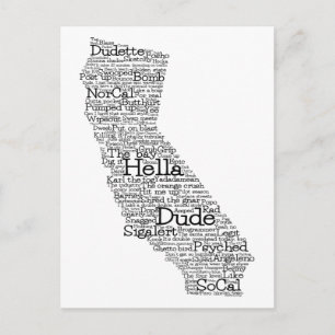 Carte postale California USA Slang Word Art Map