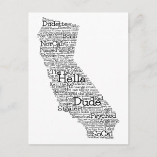 Carte postale California USA Slang Word Art Map