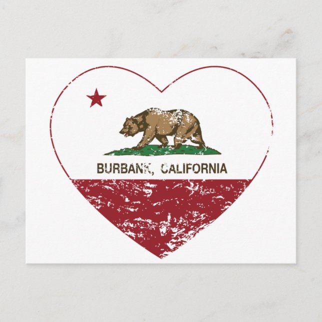 Carte Postale californie drapeau burbank coeur en détresse (Devant)