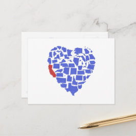 Carte Postale Californie États-Unis Coeur Mosaïque Bleu Cali