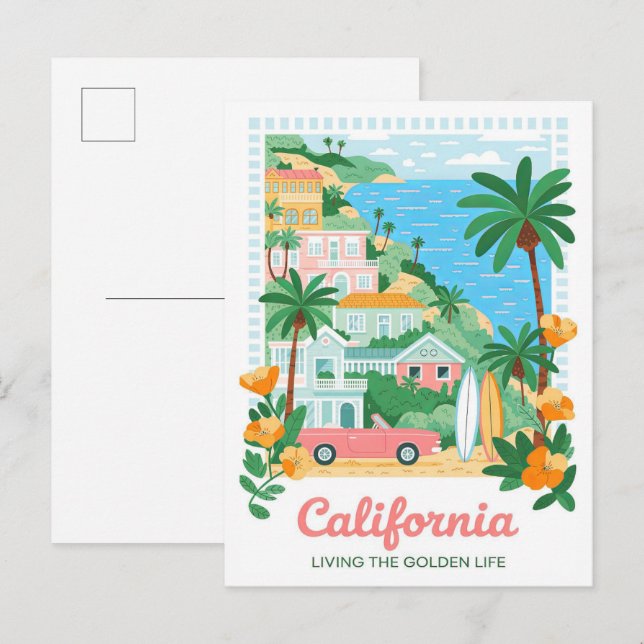 Carte Postale Californie Vivre la vie dorée Voyage d'été (Devant / Derrière)