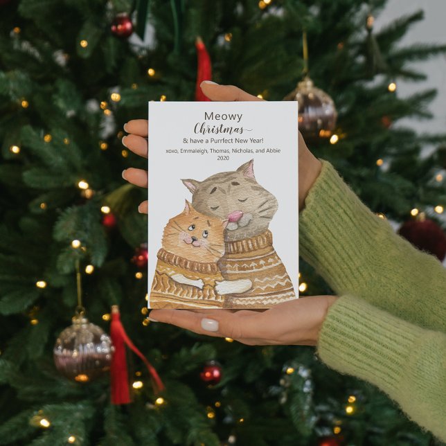 Carte Postale Câlins de chat Noël miaule & Nouvel An parfait (Créateur téléchargé)