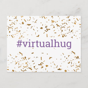 Carte Postale Câlins Virtuels Violet Hashtag Faux Confettis Doré