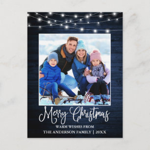 Carte Postale Calliage amusant Noël Bleu Lumières en bois