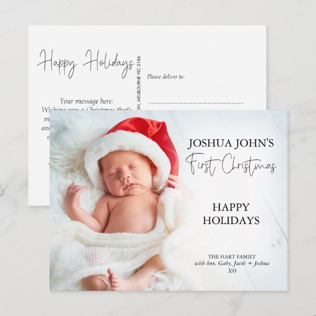 Carte Postale Calligraphe moderne une photo premier Noël (Devant / Derrière)