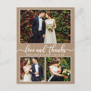 Carte Postale Calligraphie 3 Photo Mariage Remerciement Kraft