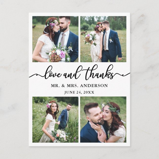 Carte Postale Calligraphie 4 Photo Mariage Photo Remerciements (Devant)
