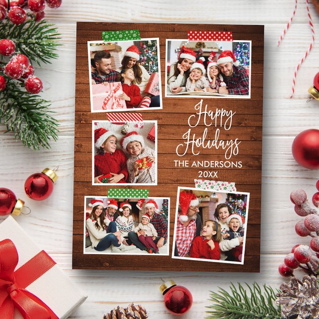 Carte Postale Calligraphie amusante Bois Joyeuses Vacances Bande (Customize to change your personalized text size or text style.)