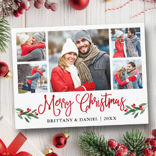 Carte Postale Calligraphie amusante Red Holly 5 Photo Couple Noë