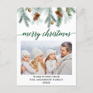 Carte Postale Calligraphie Aquarelle Pine Cônes Vert Noël