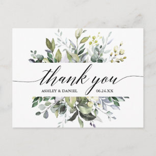 Carte Postale Calligraphie Aquarelle Verdure Mariage Merci