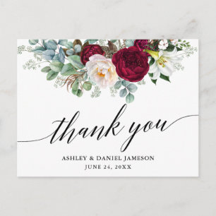 Carte Postale Calligraphie Bourgogne Floral Mariage Merci