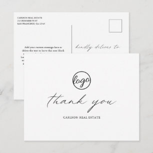 Carte Postale Calligraphie Chic Logo Élégant Merci d'Affaires